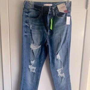 distressed high rise skinny jean